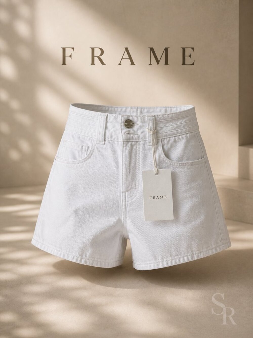 FRAME Triple Stitch High Rise Denim Shorts White Size 23 NWT 100% Cotton